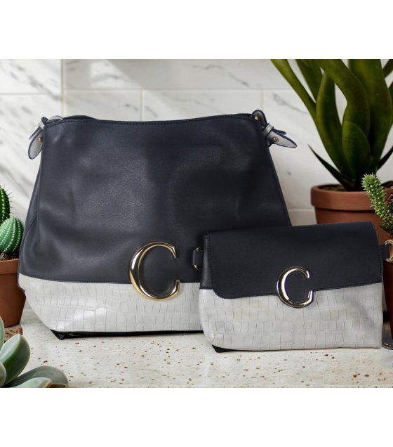 H1574 - Fashion Black 2pc Handbag Set